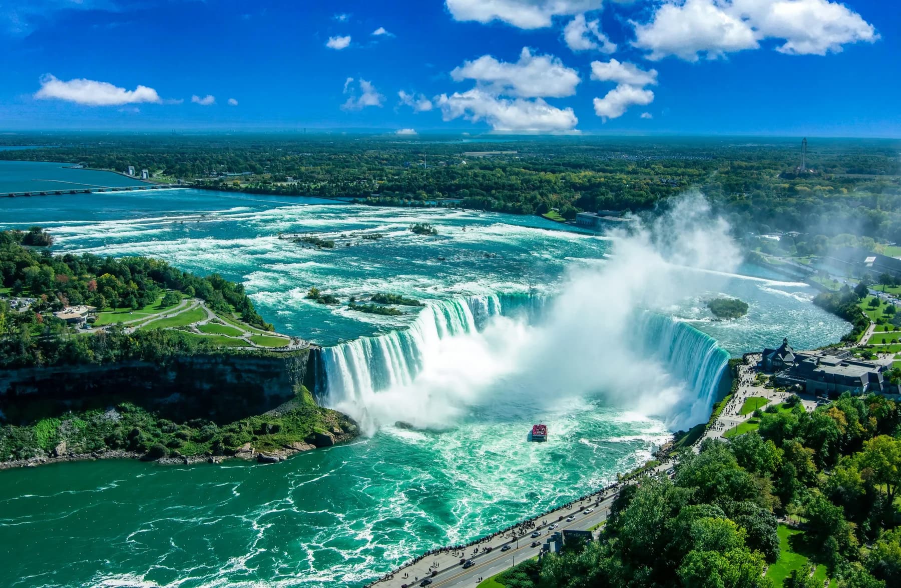Niagara Falls with mist rising above the Horseshoe Falls